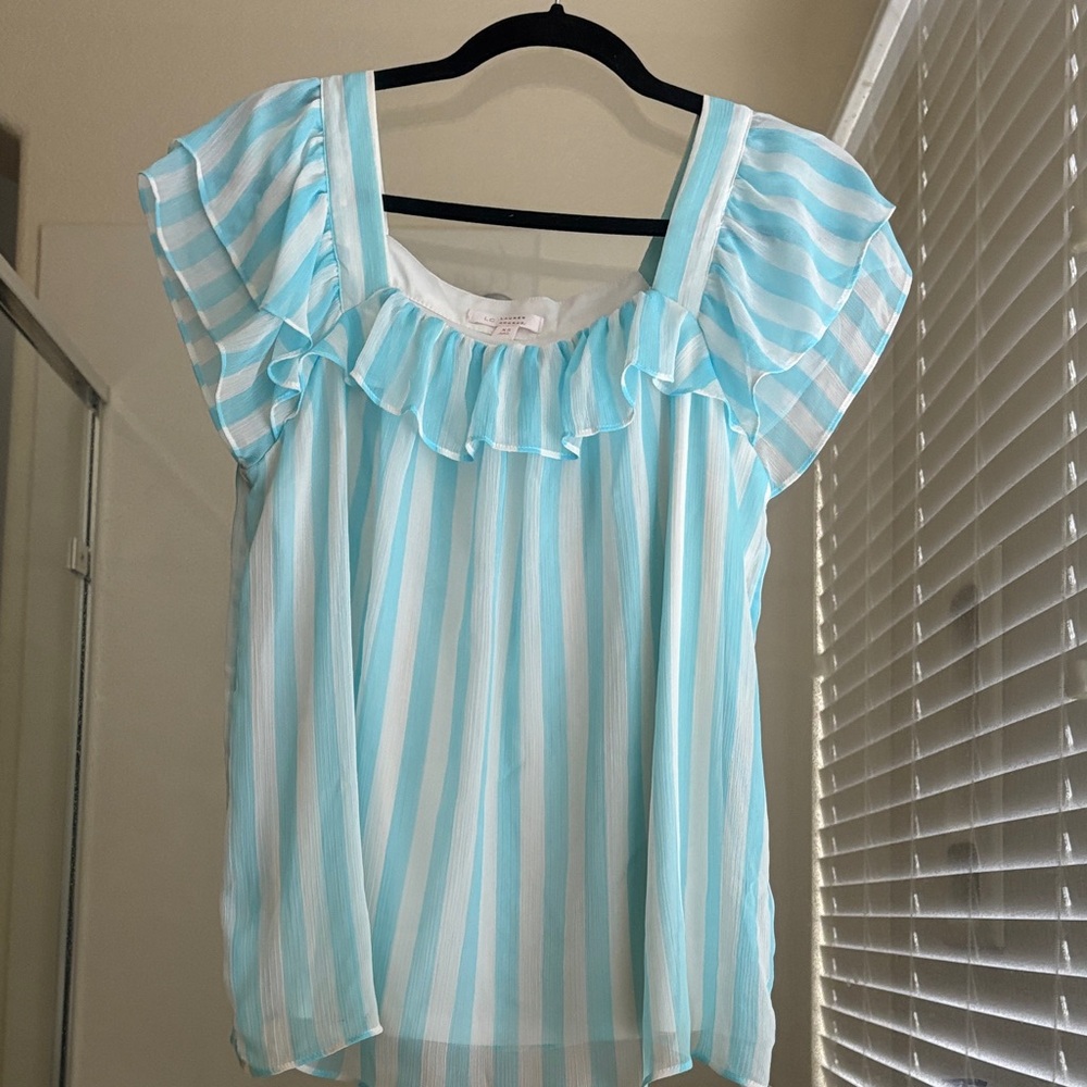 LC Lauren Conrad Aqua and White Striped Blouse